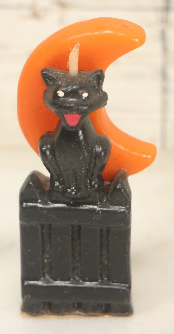 Lot 113 - Grouping Of Four Vintage Halloween Wax Candle Figures, Including Cat In Front Of Moon On Fence, Pumpkin Man, Both By Gurley Novelty Co., Buffalo, New York, And Remnants Of Two Other Pumpkin Candles