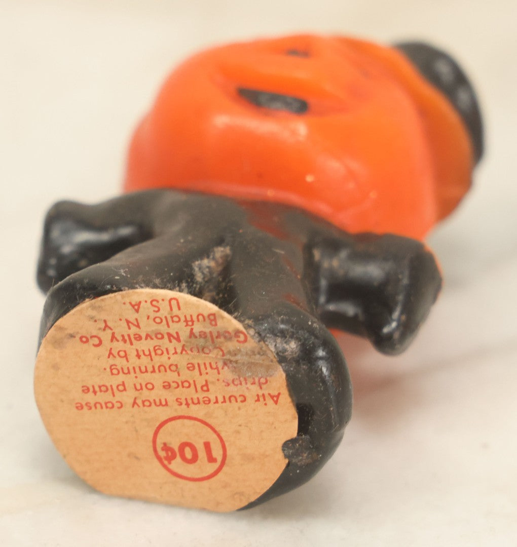 Lot 113 - Grouping Of Four Vintage Halloween Wax Candle Figures, Including Cat In Front Of Moon On Fence, Pumpkin Man, Both By Gurley Novelty Co., Buffalo, New York, And Remnants Of Two Other Pumpkin Candles
