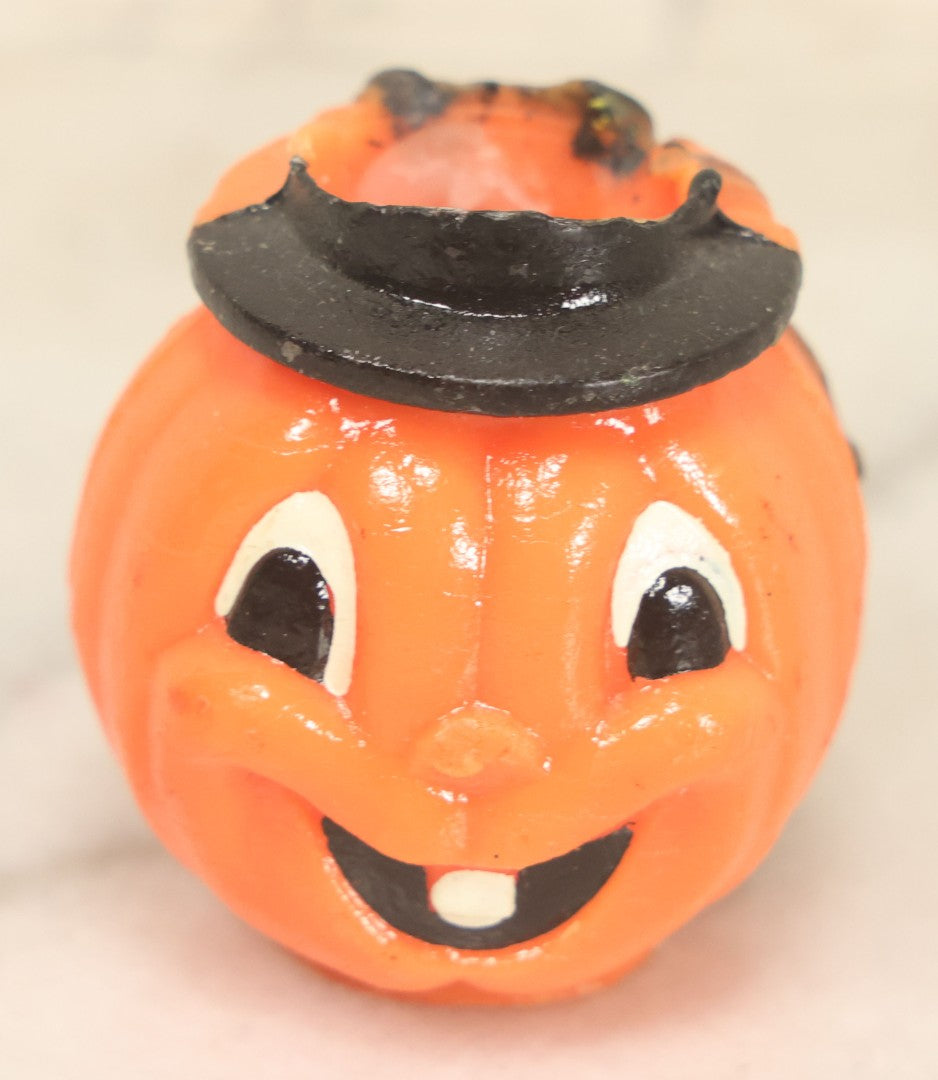 Lot 113 - Grouping Of Four Vintage Halloween Wax Candle Figures, Including Cat In Front Of Moon On Fence, Pumpkin Man, Both By Gurley Novelty Co., Buffalo, New York, And Remnants Of Two Other Pumpkin Candles