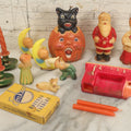 Lot 114 - Grouping Of 10+ Vintage Holiday Candles Including Santa Claus, Carolers, Modern Pumpkin Candle, Others