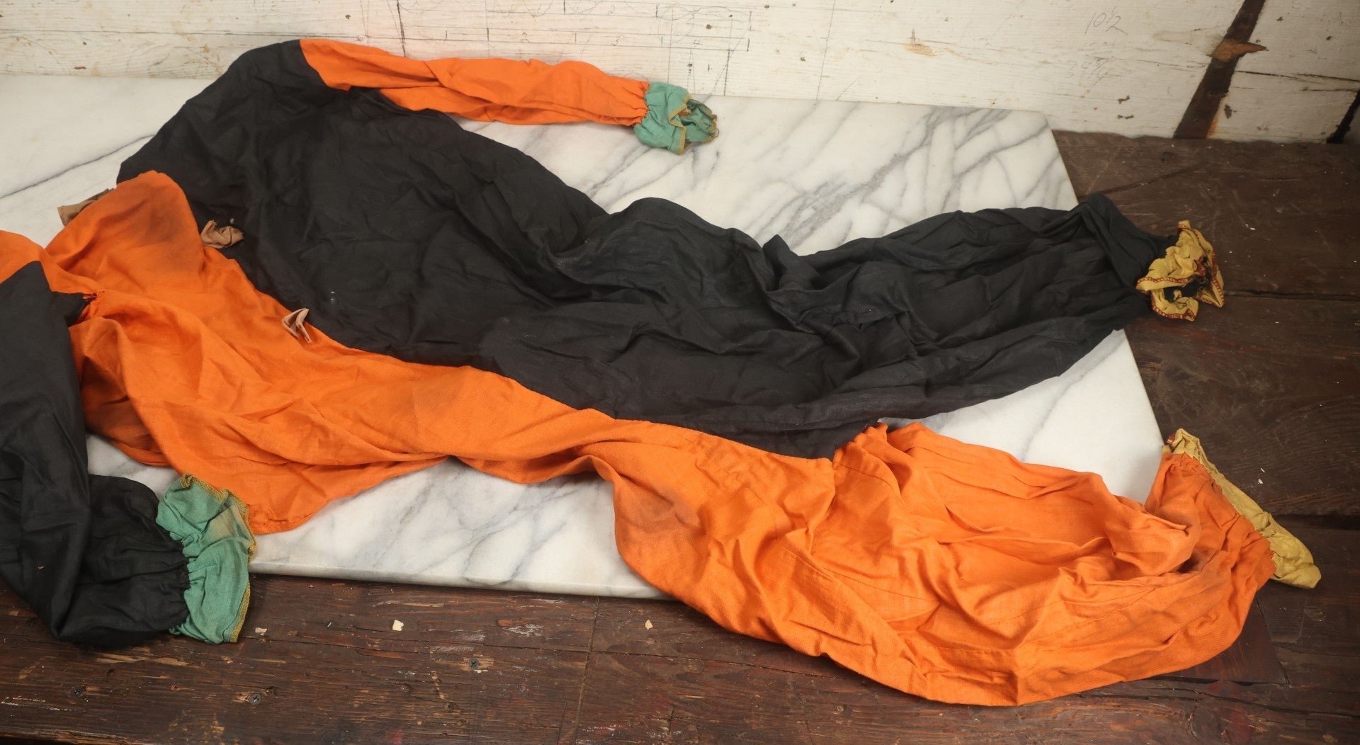 Lot 006 - Vintage Masquerade Halloween Costume In Cardboard Box With Halloween Party, Witch Graphics, Including Mask, Hat, And Costume