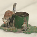 Lot 115 - Vintage Cold Painted Die Cast Metal Cat And Mouse Halloween Candle Holder Stand, Marked Germany