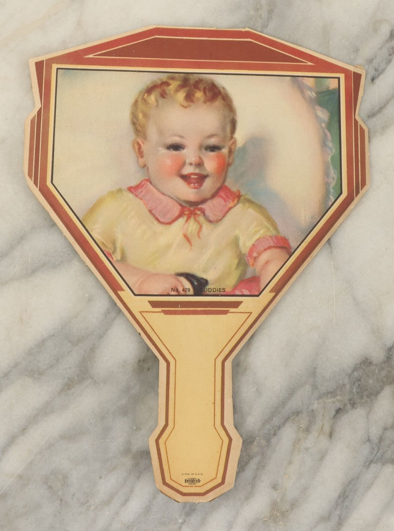 Lot 118 - Grouping Of Four Vintage Paper Advertising Fans For Lowell's Dairy, Mendon, Massachusetts, Pasteurized Milk And Cream, Homemade Ice Cream, Dairy Spa, Lithographed In U.S.A., No. 429, "Buddies"