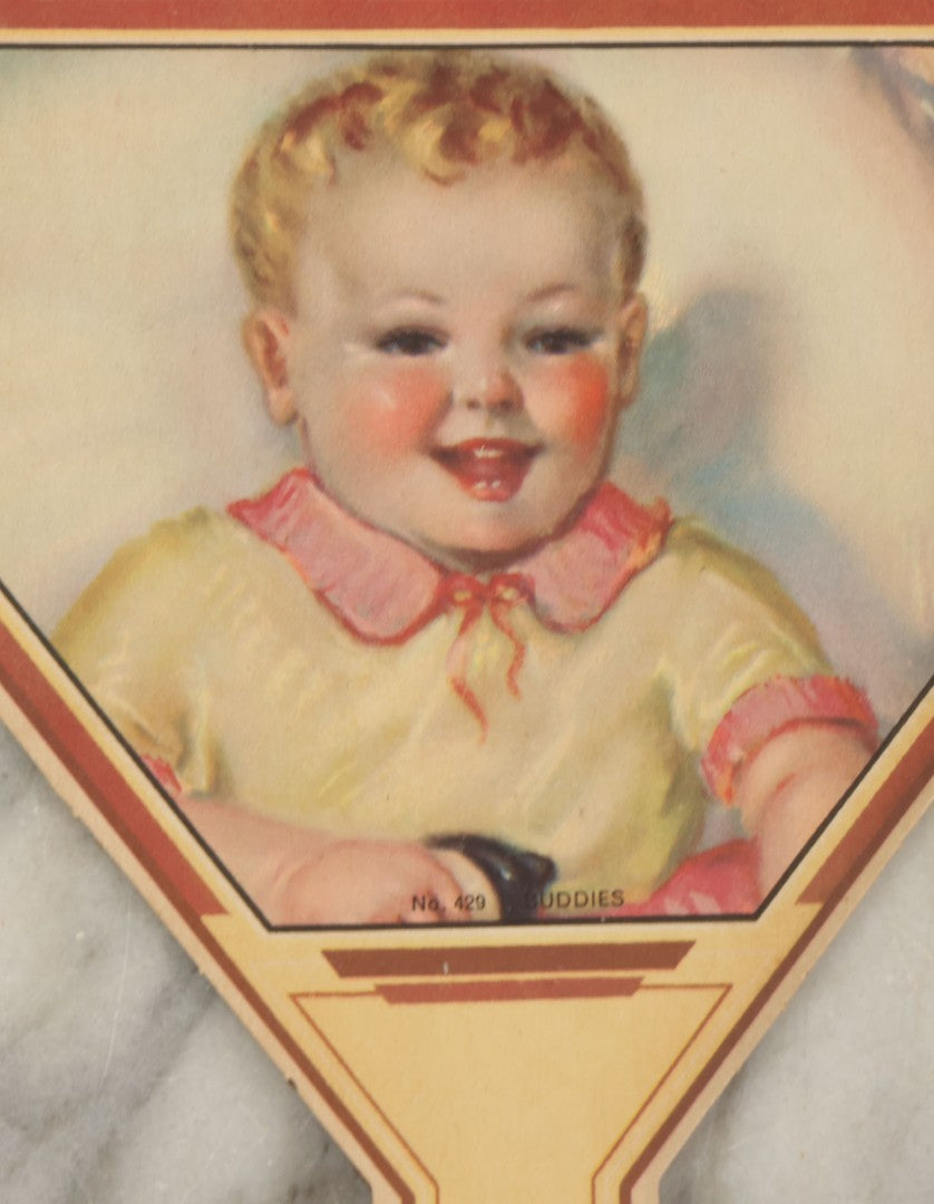 Lot 118 - Grouping Of Four Vintage Paper Advertising Fans For Lowell's Dairy, Mendon, Massachusetts, Pasteurized Milk And Cream, Homemade Ice Cream, Dairy Spa, Lithographed In U.S.A., No. 429, "Buddies"