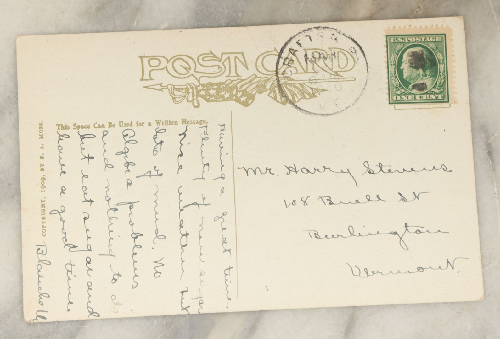 Lot 120 - Antique Comic Illustrated Postcard Of A Dog Howling At The Man In The Moon, "I Thought You'D Like To Hear From Me," Copyright 1909, F.A. Moss, Denver, Colorado, Postmarked 1910