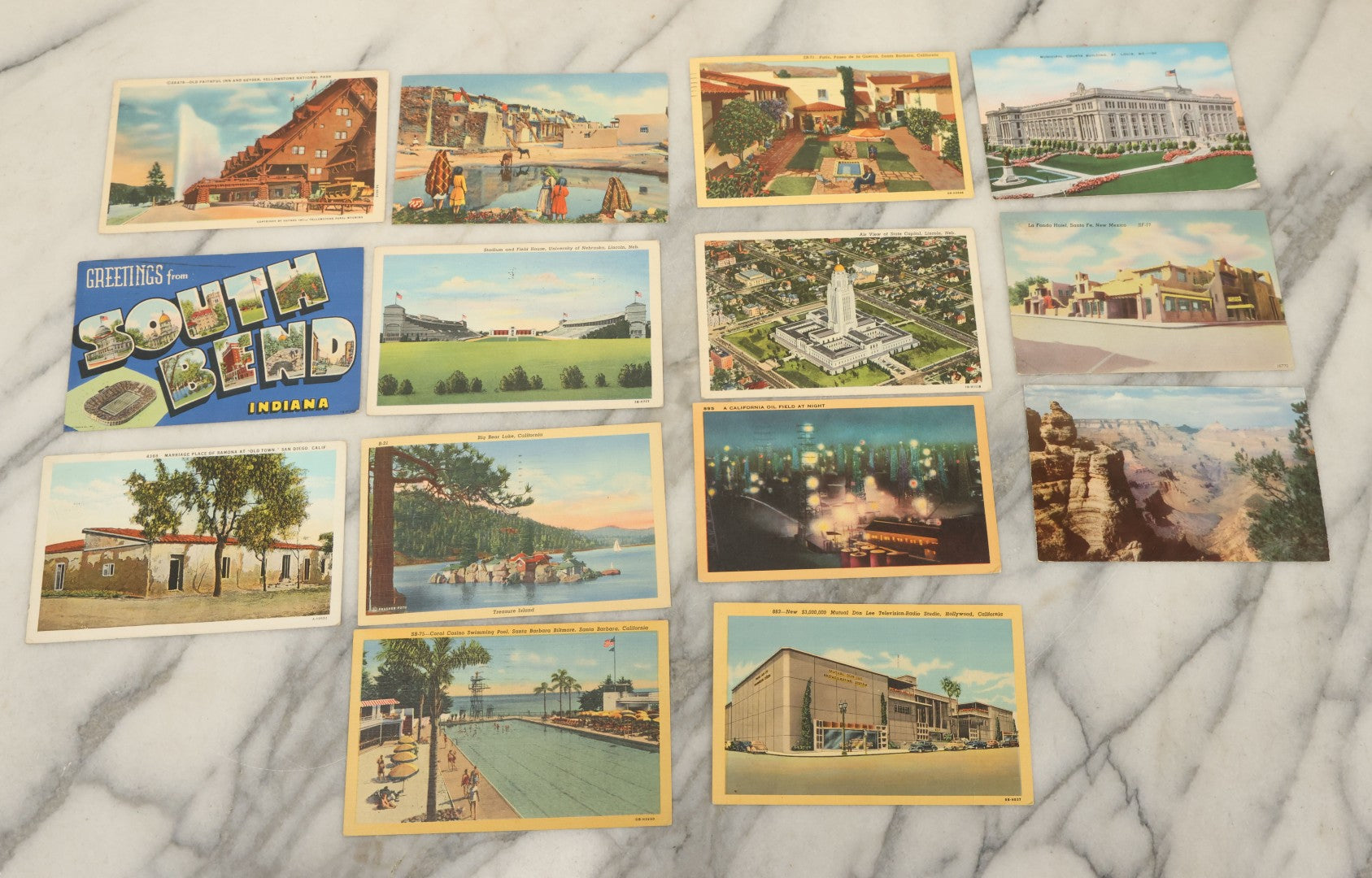 Lot 123 - Grouping Of Fourteen Vintage Souvenir Postcards From Midwestern And Western United States, Including Missouri, Indiana, California, New Mexico, Nebraska, Arizona, And Wyoming