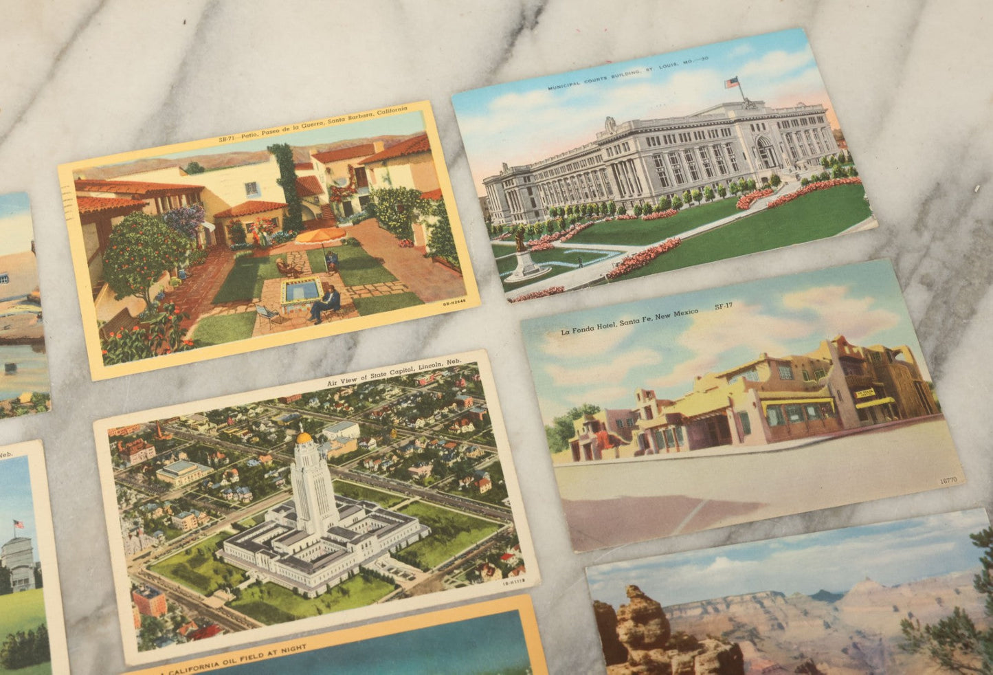 Lot 123 - Grouping Of Fourteen Vintage Souvenir Postcards From Midwestern And Western United States, Including Missouri, Indiana, California, New Mexico, Nebraska, Arizona, And Wyoming