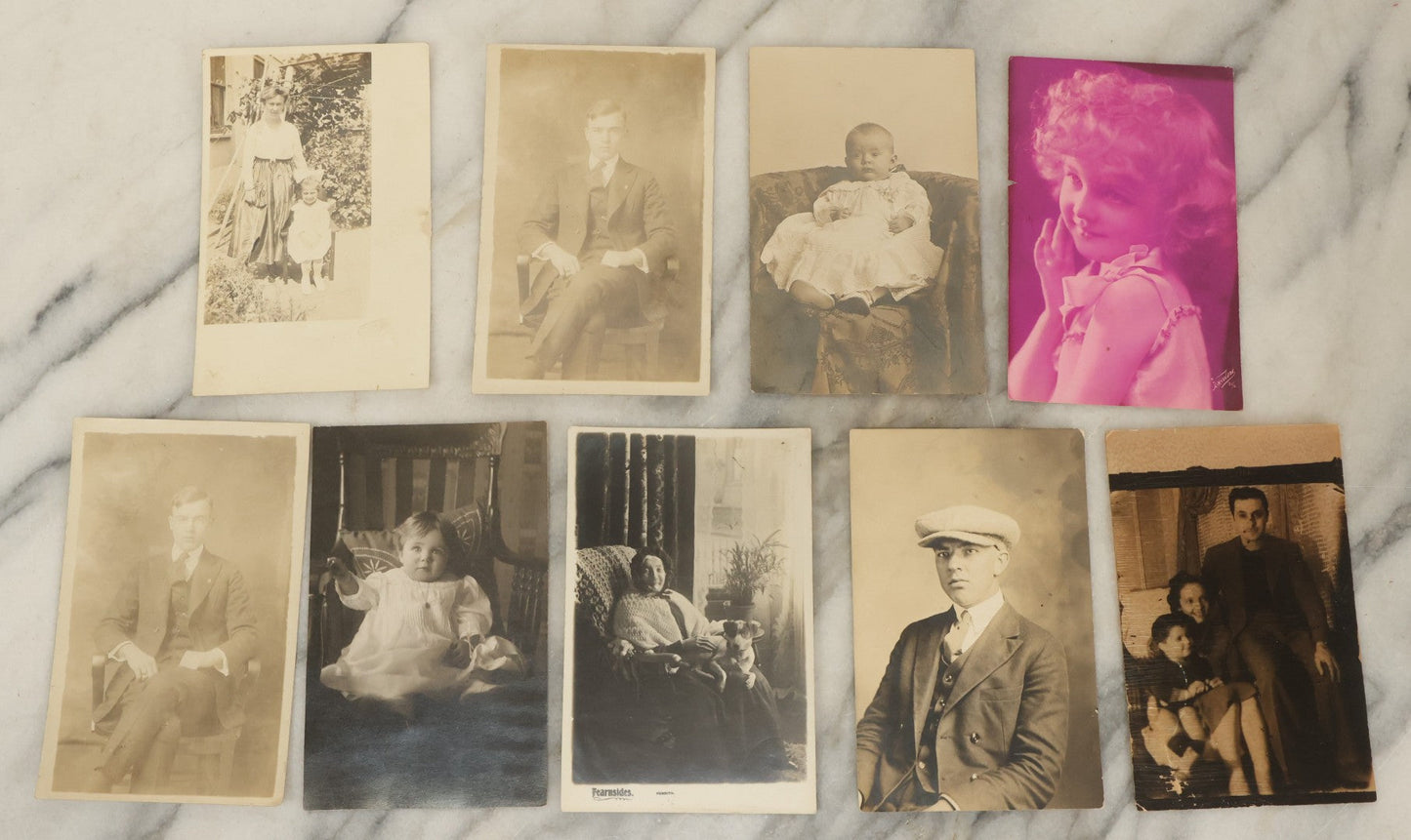 Lot 124 - Grouping Of Nine Antique And Vintage Real Photo Postcards R.P.P.C. Depicting Men, Women, And Children, Including Elderly Woman With Dog