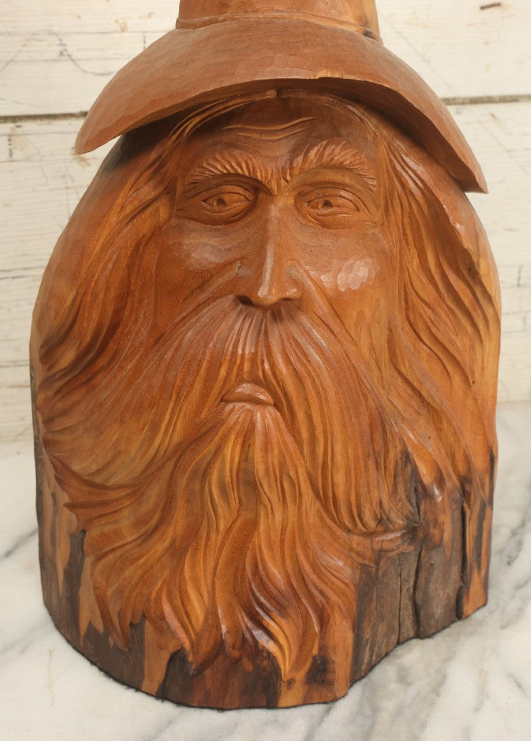 Lot 007 - Vintage Hand Carved Wooden Wizard Folk Art Sculpture, Artist Signed, David Smus, 1990