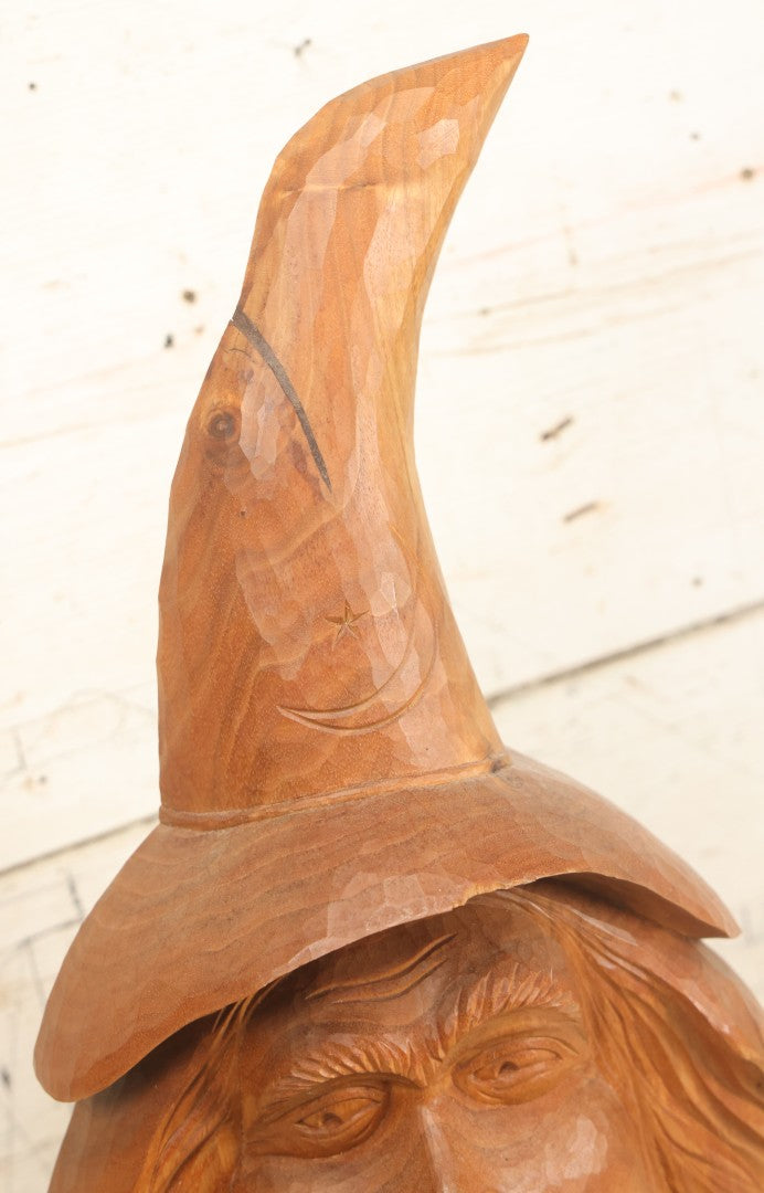 Lot 007 - Vintage Hand Carved Wooden Wizard Folk Art Sculpture, Artist Signed, David Smus, 1990