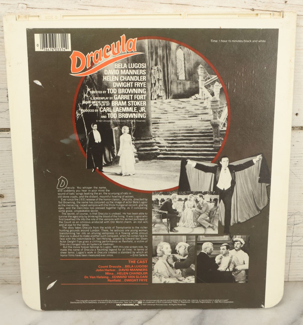 Lot 009 - Vintage Movie Laserdisc Of The Original "Dracula" (1931) Starring Bela Lugosi, R.C.A. Videodiscs / M.C.A. Videodiscs Inc., Copyright 1983