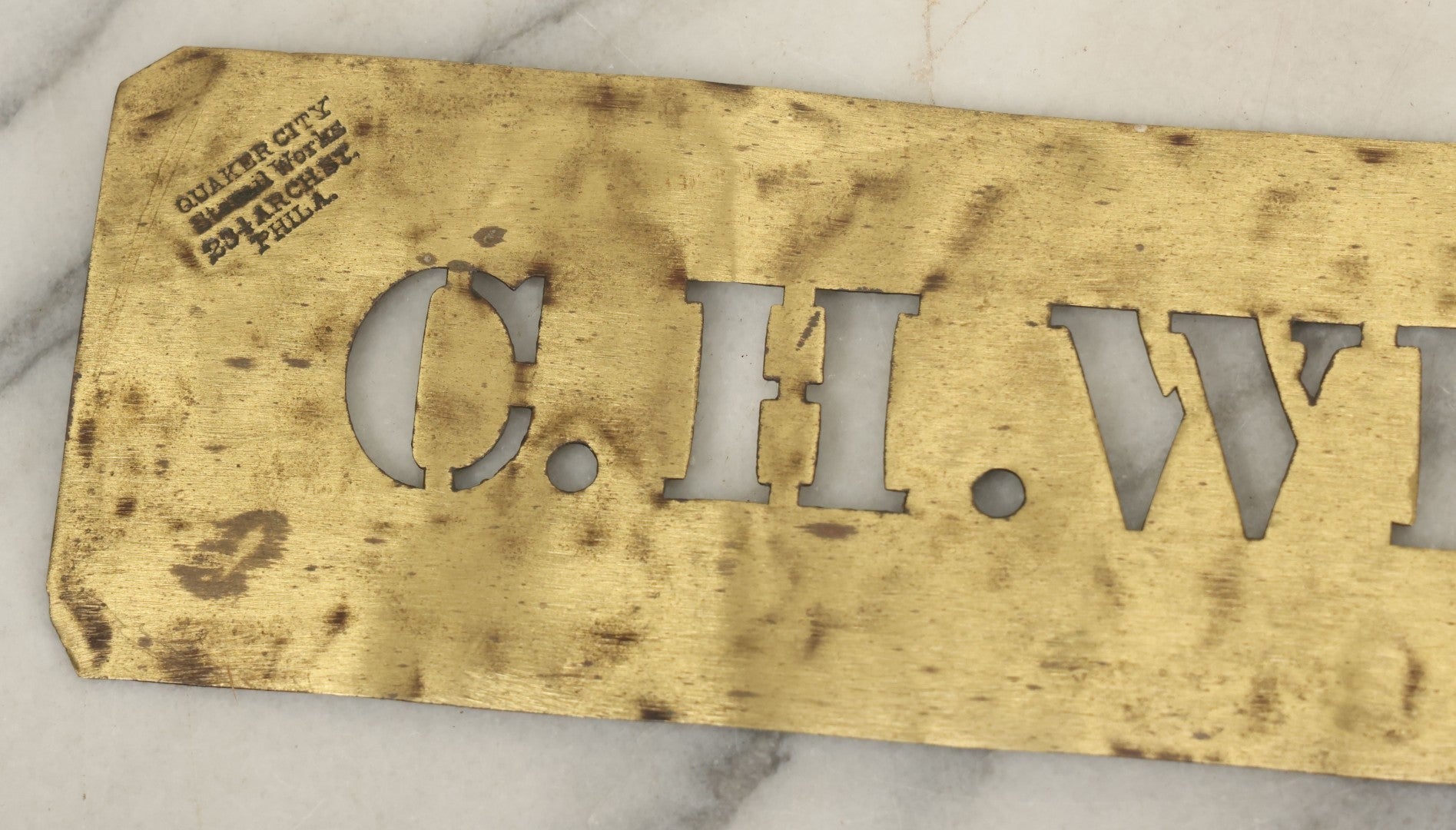 Lot 011 - Antique "C.H. Witcraft" Brass Stencil, Manufactured By Quaker City Stencil Works, 234 Arch Street, Philadelphia Pennsylvania, 17-7/8"W x 3-1/2"H