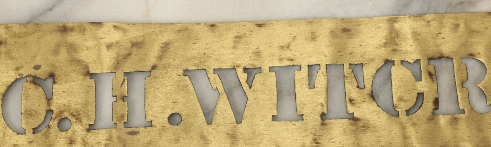 Lot 011 - Antique "C.H. Witcraft" Brass Stencil, Manufactured By Quaker City Stencil Works, 234 Arch Street, Philadelphia Pennsylvania, 17-7/8"W x 3-1/2"H