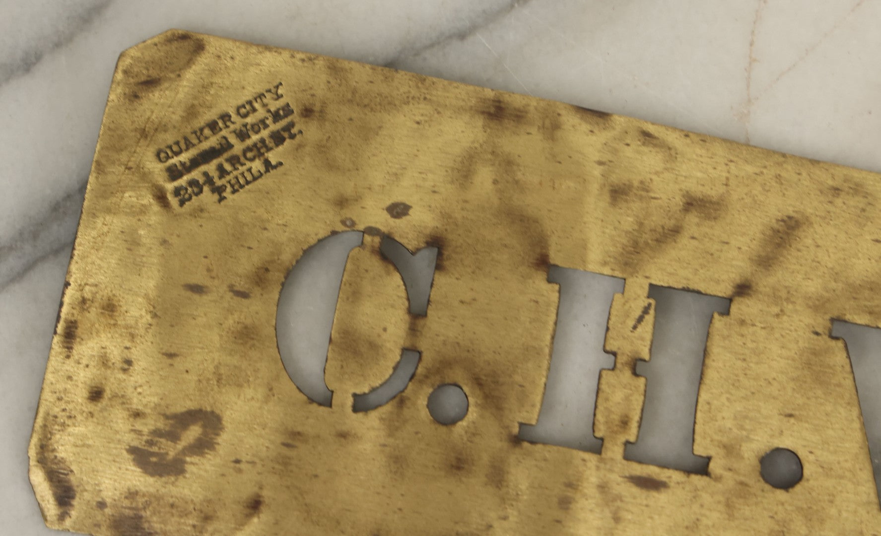 Lot 011 - Antique "C.H. Witcraft" Brass Stencil, Manufactured By Quaker City Stencil Works, 234 Arch Street, Philadelphia Pennsylvania, 17-7/8"W x 3-1/2"H