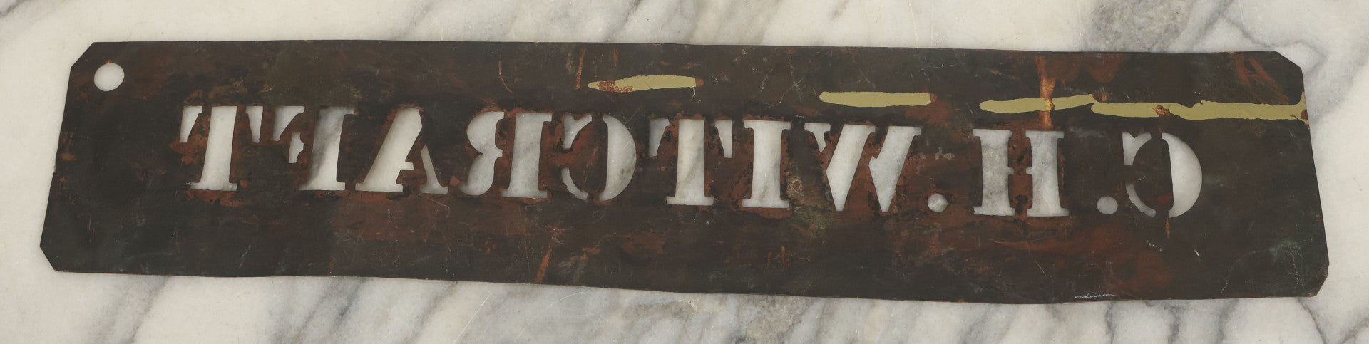 Lot 011 - Antique "C.H. Witcraft" Brass Stencil, Manufactured By Quaker City Stencil Works, 234 Arch Street, Philadelphia Pennsylvania, 17-7/8"W x 3-1/2"H