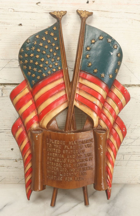 Lot 018 - Vintage Cast Aluminum Painted Pledge Of Allegiance, American Flag Wall Hanger, Patriotic Americana Decor, Manufactured By Sexton, U.S.A., No 505