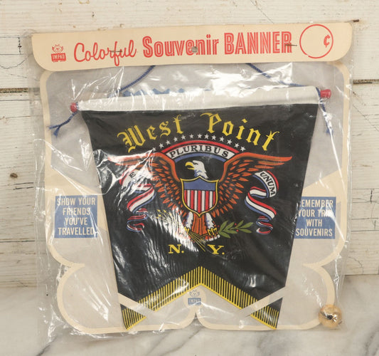 Lot 019 - Vintage United States Military Academy At West Point Colorful Souvenir Banner Flag, Gift Shop Item, Manufactured By Impko Imprint Art Products, Hackensack, New Jersey, New In Package