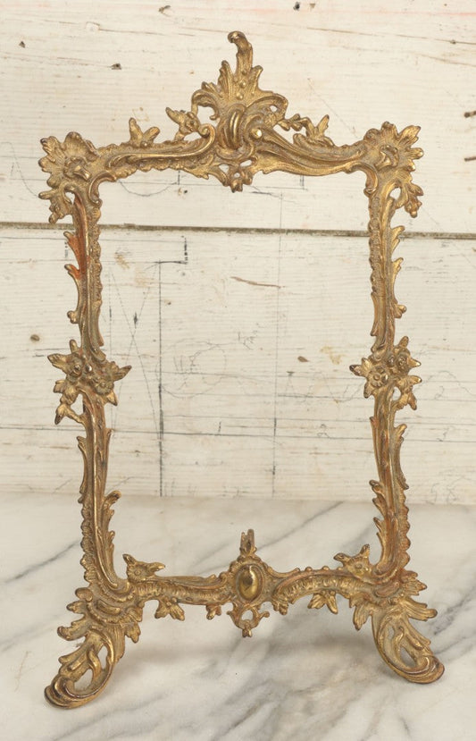 Lot 021 - Antique Brass Ormolu Ornate Rococo Baroque Picture Frame, No Glass In Frame, Overall Dimensions 9-1/2"W x 15-3/8"H, Frame Will Accept 7"W x 10"H
