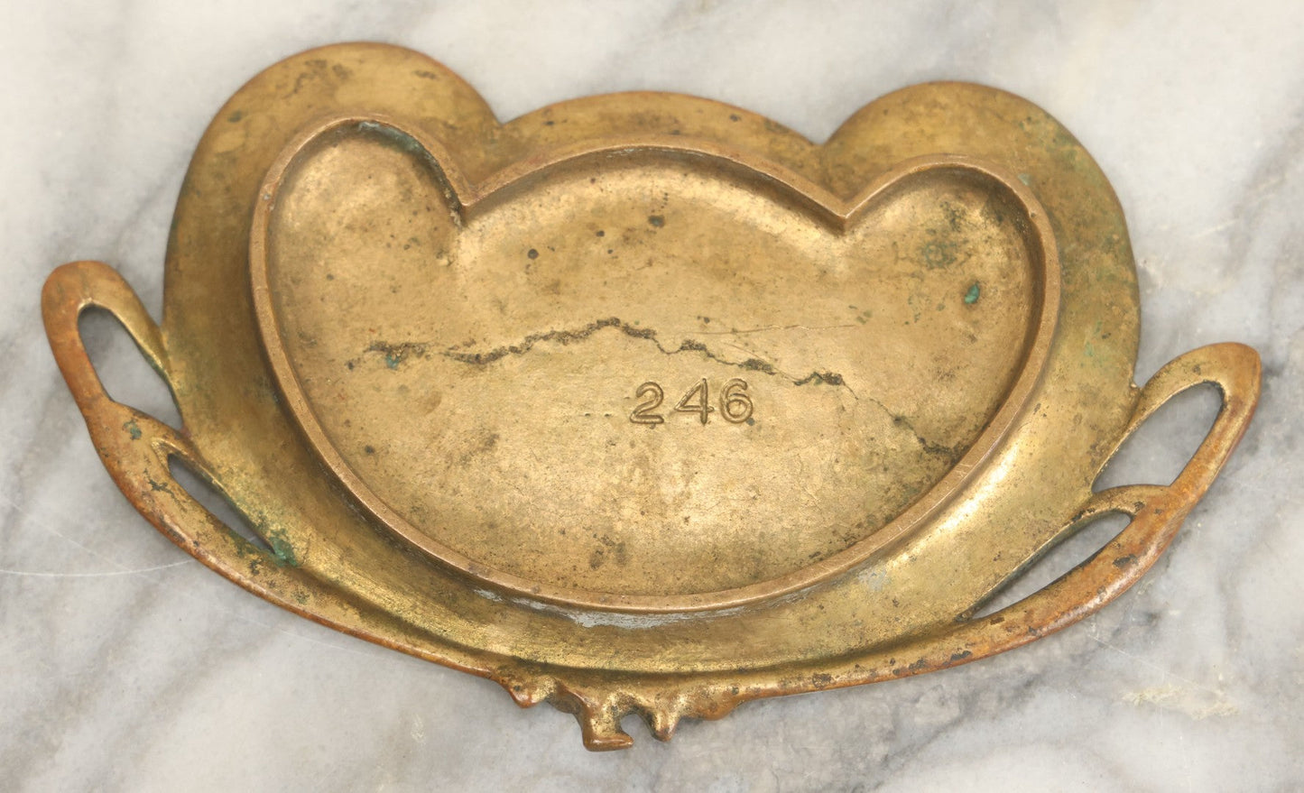 Lot 025 - Antique Cast Brass Art Nouveau Trinket Tray With Blissful Woman In Profile, Long Flowing Hair