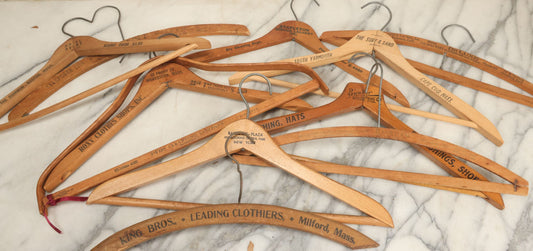 Lot 033 - Grouping Of Eleven Vintage And Antique Wooden Advertising Clothes Hangers (Full List Of Brands & Companies In Product Description)