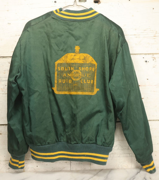 Lot 035 - Vintage South Shore Antique Auto Club Inc., Varsity Jacket, Green With Yellow Striping, Green And White Plaid Interior, Missing Tag, Small Size (Measurements In Description)