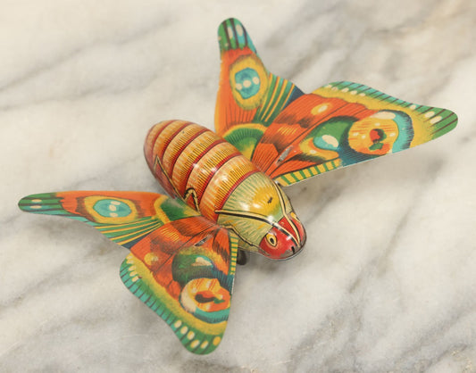 Lot 050 - Vintage Tin Lithograph Moth Friction Toy, Unmarked, Working Condition