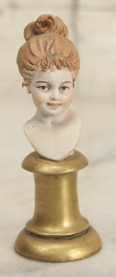 Lot 052 - Vintage Miniature Bisque Or Porcelain Little Girl Bust Figurine, Marked Made In Italy, Signed, Note Various Chipping, 4" Height