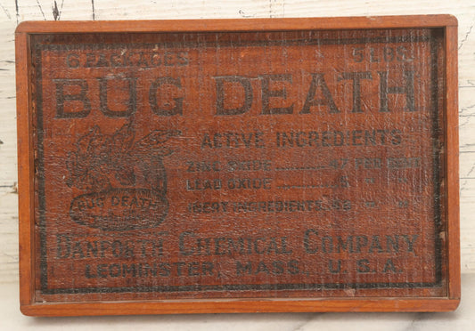 Lot 056 - Vintage Bug Death Advertising Crate Side Turned Decor Wall Hanger, Danforth Chemical Company, Leominster, Massachusetts