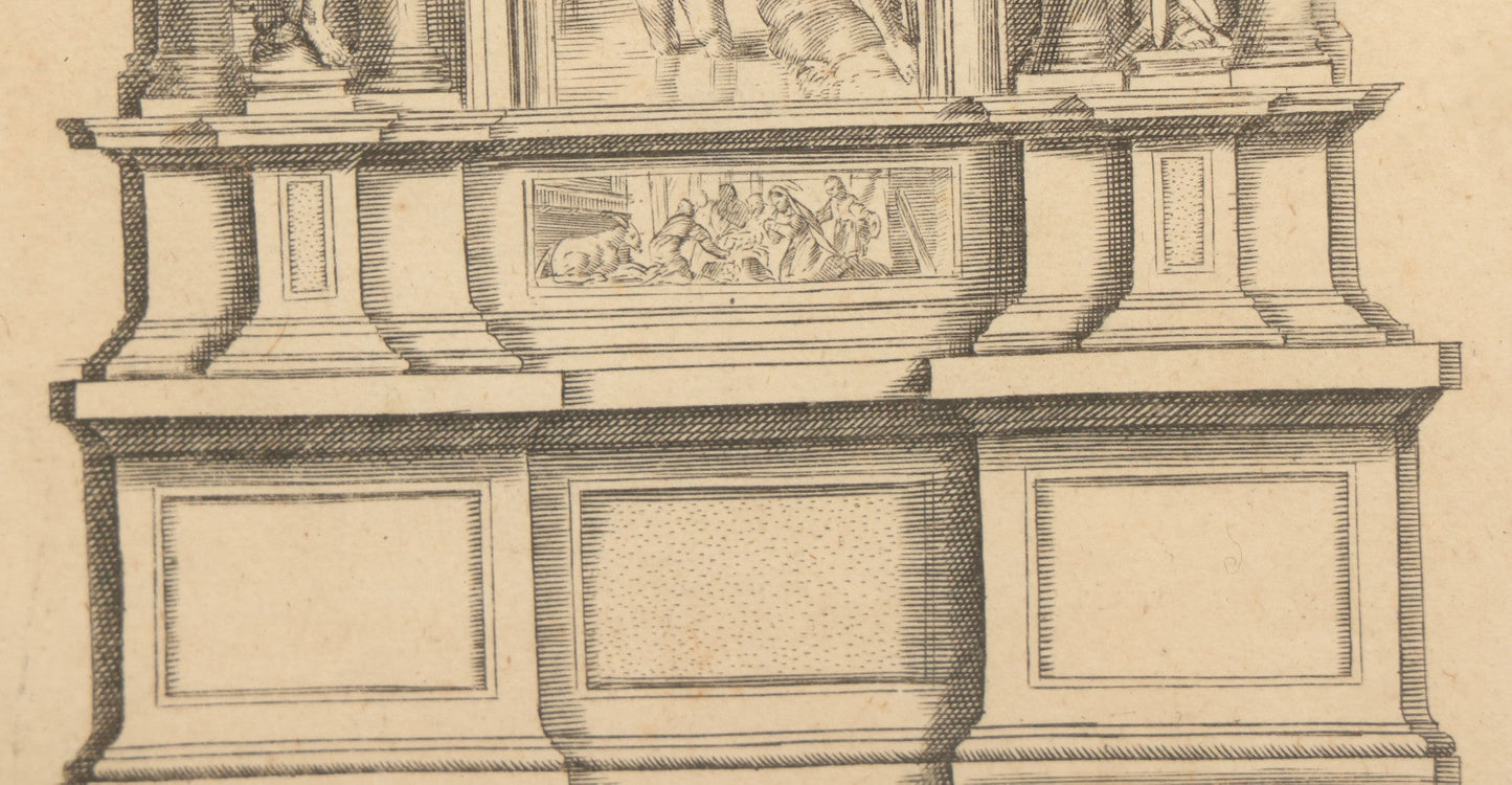 Lot 082 - Antique Religious Architectural Engraving, "Autare" (Altar), Depicting The Baptism Of Christ, Other Scenes, Published By Frederik De Wit (Dutch, C. 1629–1706), Circa Late 17th Century, In Frame, Overall Dimensions 13-1/4" x 17-1/4"