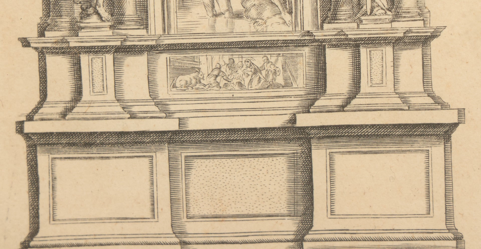 Lot 082 - Antique Religious Architectural Engraving, "Autare" (Altar), Depicting The Baptism Of Christ, Other Scenes, Published By Frederik De Wit (Dutch, C. 1629–1706), Circa Late 17th Century, In Frame, Overall Dimensions 13-1/4" x 17-1/4"