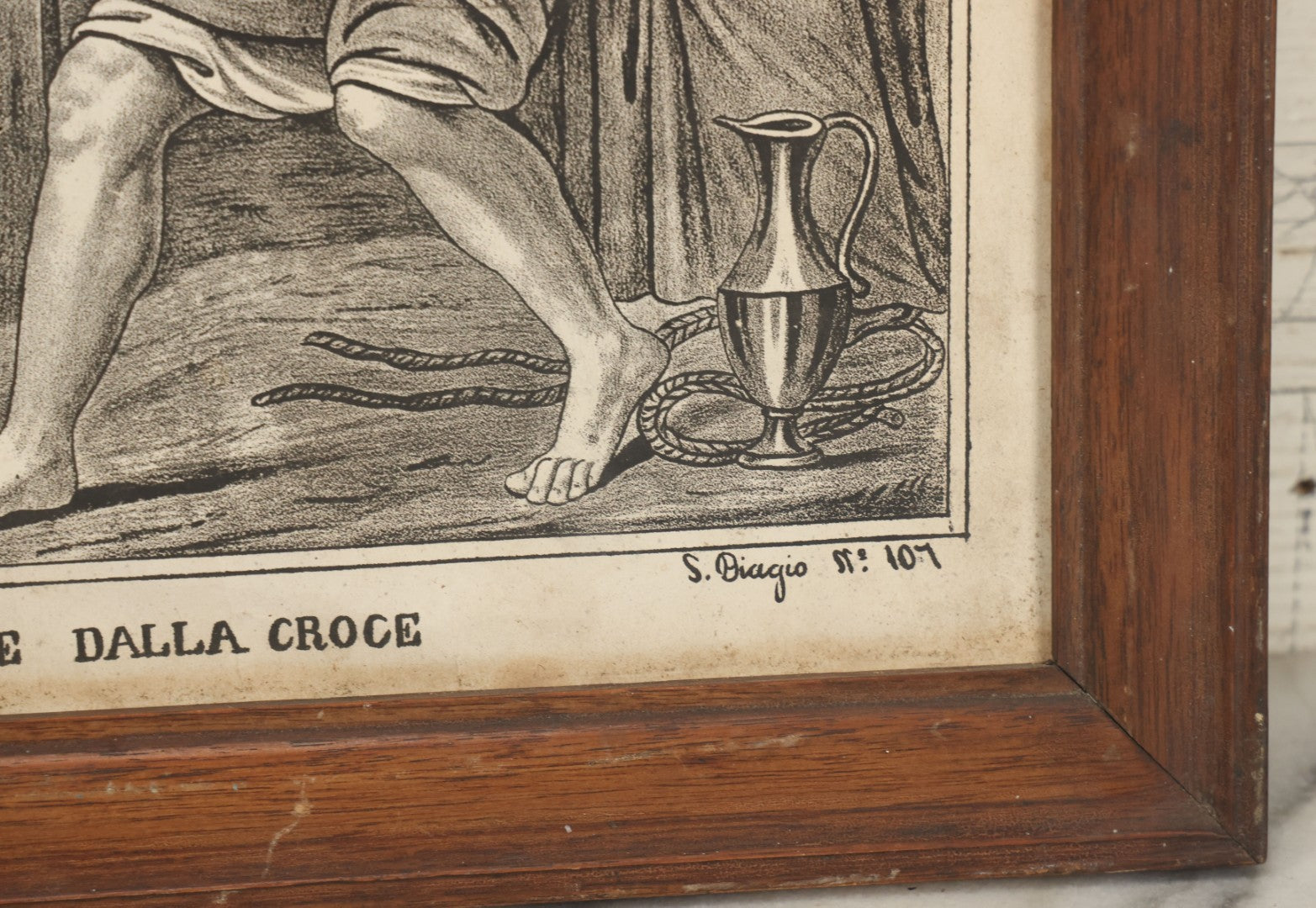 Lot 083 - Antique Christian Religious Lithograph Print, “Gesù Discese Dalla Croce” ("Jesus Is Taken Down From The Cross"), Italian, In Frame, Note No Glass In Frame, Overall Dimensions 15-3/4" x 19-3/4"