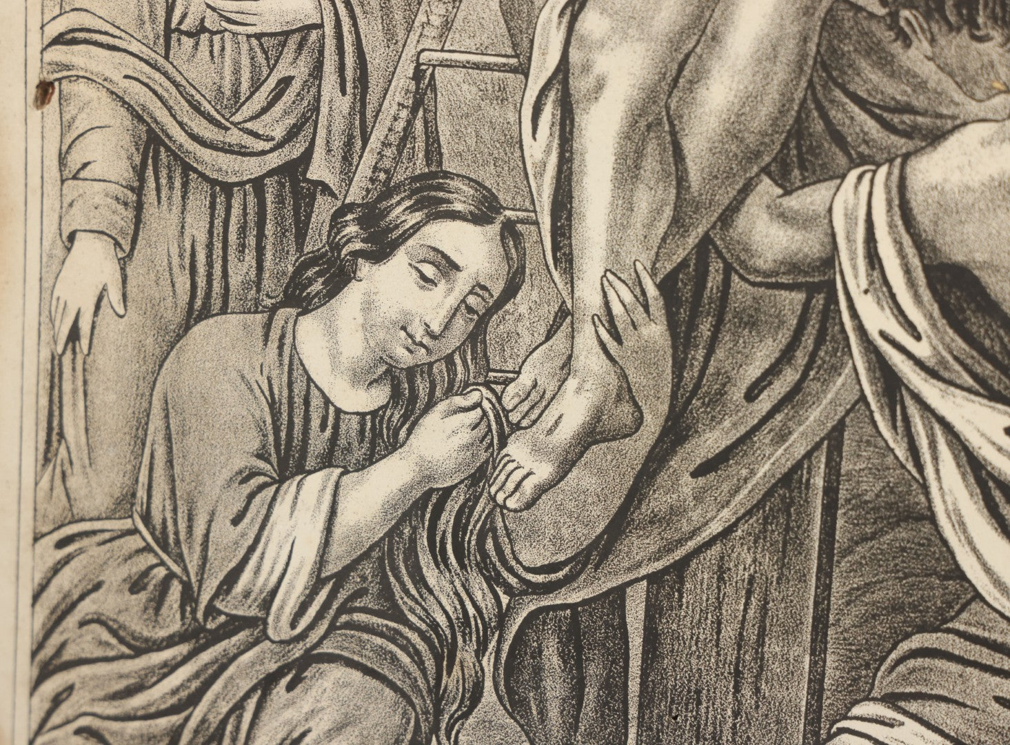 Lot 083 - Antique Christian Religious Lithograph Print, “Gesù Discese Dalla Croce” ("Jesus Is Taken Down From The Cross"), Italian, In Frame, Note No Glass In Frame, Overall Dimensions 15-3/4" x 19-3/4"