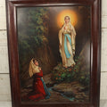 Lot 084 - Antique Christian Religious Tin Lithograph Print, Our Lady Of Lourdes, Virgin Mary Apparition, In Frame, Overall Dimensions 22" x 28"