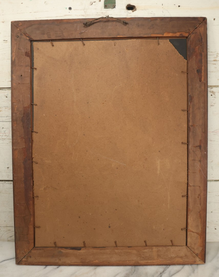Lot 084 - Antique Christian Religious Tin Lithograph Print, Our Lady Of Lourdes, Virgin Mary Apparition, In Frame, Overall Dimensions 22" x 28"