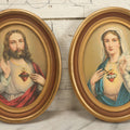 Lot 086 - Pair Of Vintage Oval Christian Religious Prints, Sacred Heart Of Jesus And Immaculate Heart Of Mary, Overall Dimensions 7-3/4" x 9-5/8" Each