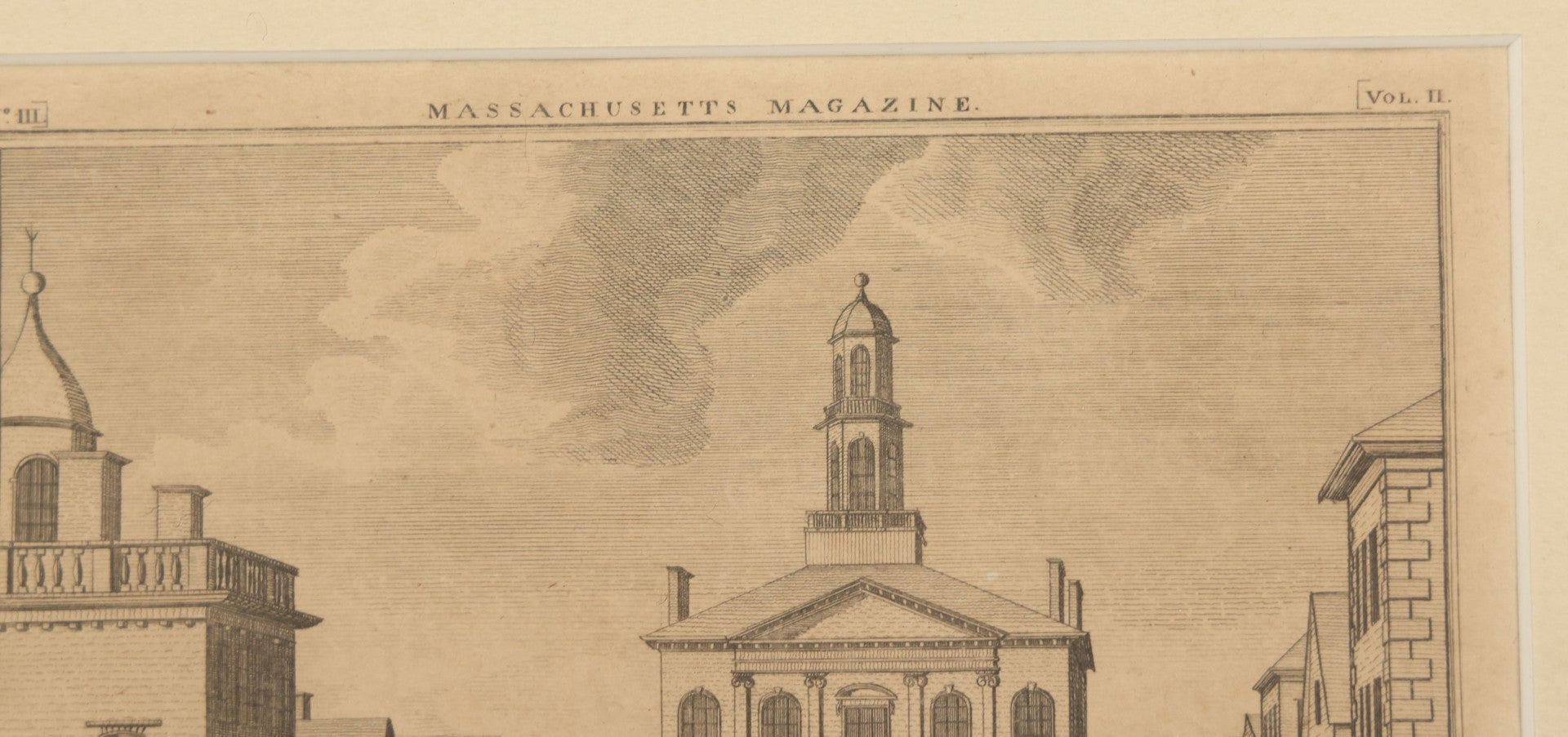 Lot 087 - Antique Engraving Print, View Of The Courthouse In Salem, Massachusetts, From Massachusetts Magazine, No. III, Vol II, Engraved By S. Hill After W. Gray, Circa 1790, In Frame, Overall Dimensions 11-3/4" x 10-1/2"
