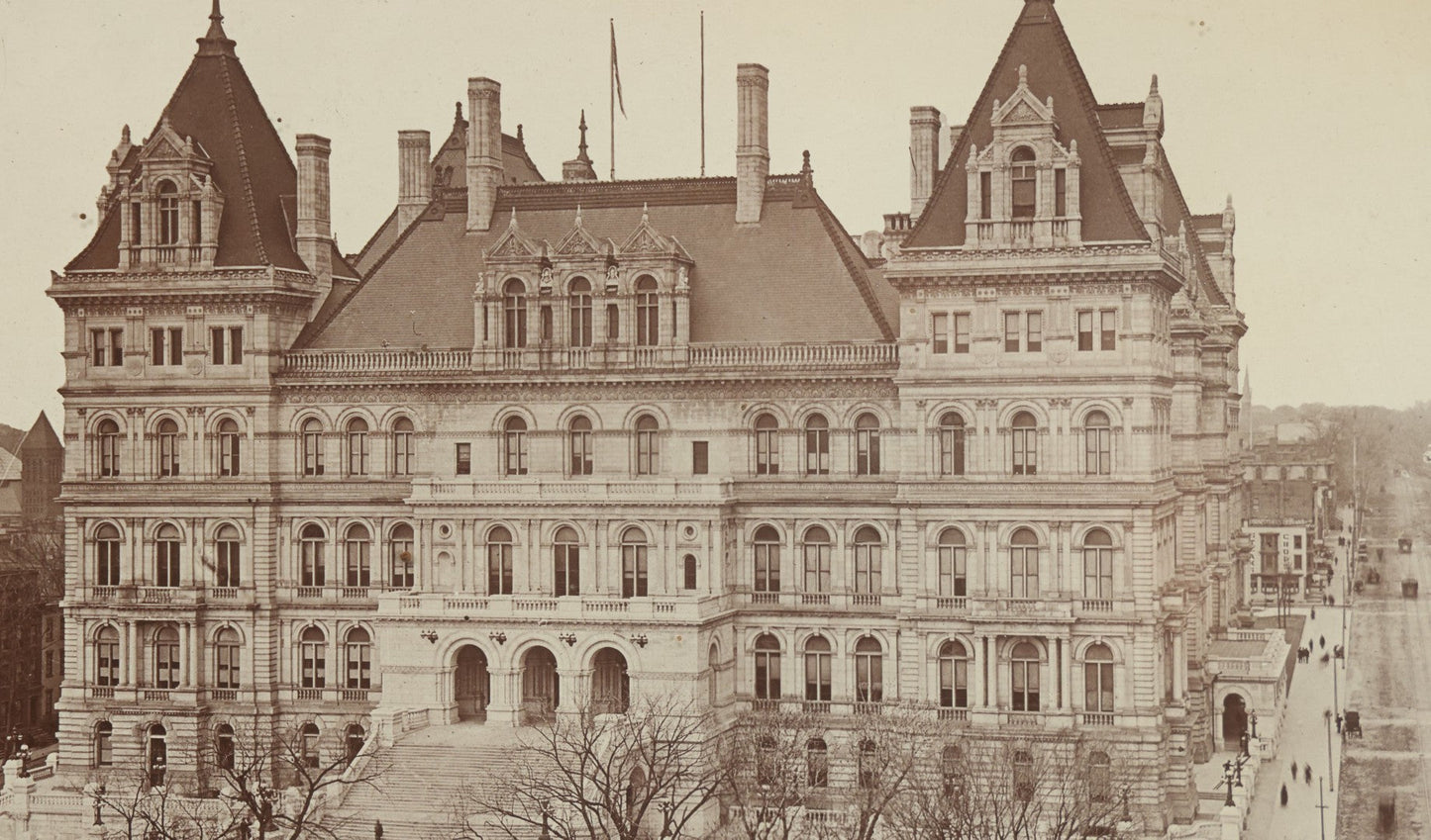 Lot 088 - Antique Framed Boarded Photo Of The New York State Capitol Building Exterior, Albany, New York, Circa 1899, Overall Dimensions 15-5/8" x 12-5/8"