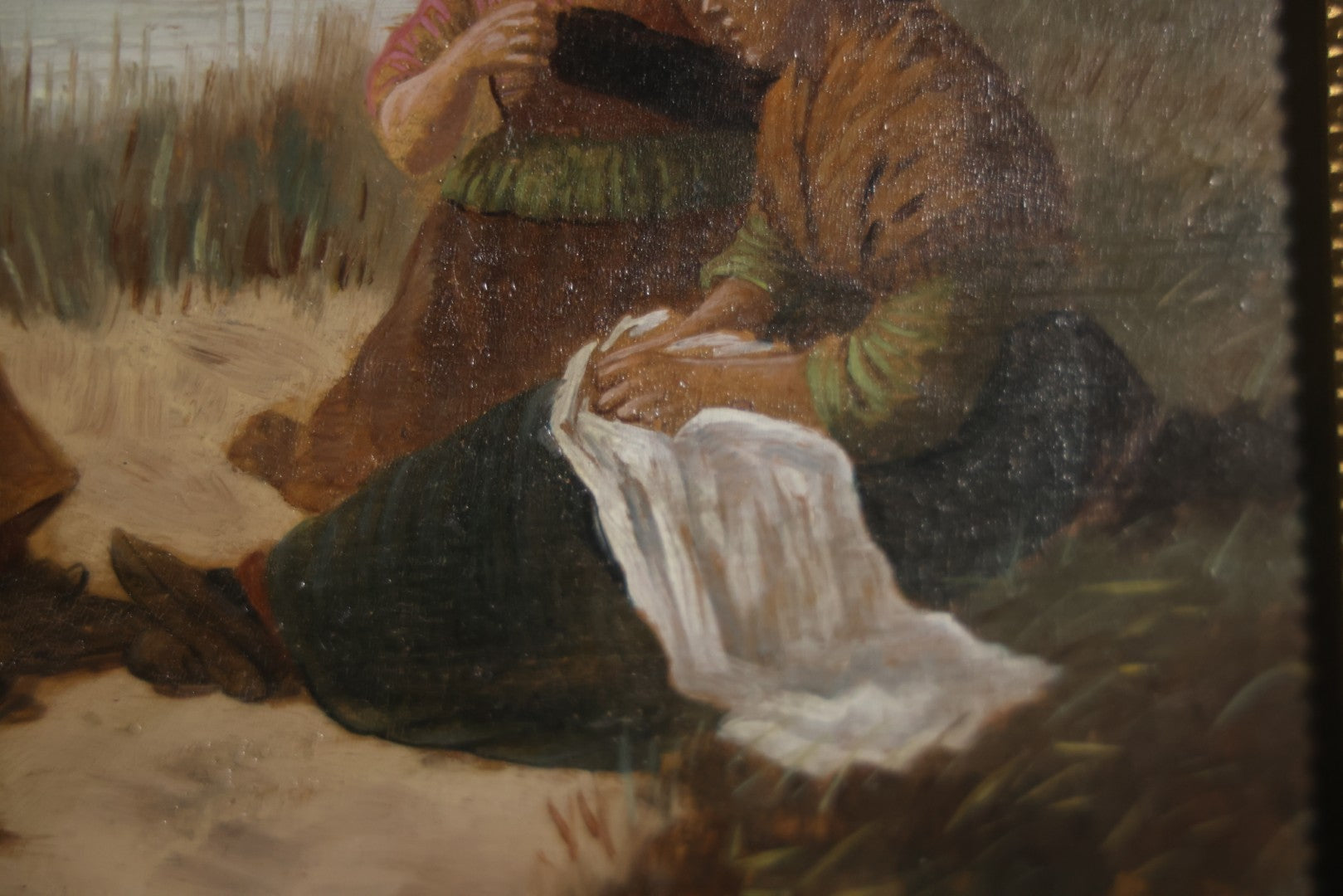 Antique Painting On Wood Panel, Family At The Beach, Artist Signed, David Adolph Constant Artz (1837–1890), Hague School, Dutch Realist. 13-3/4" x 11"