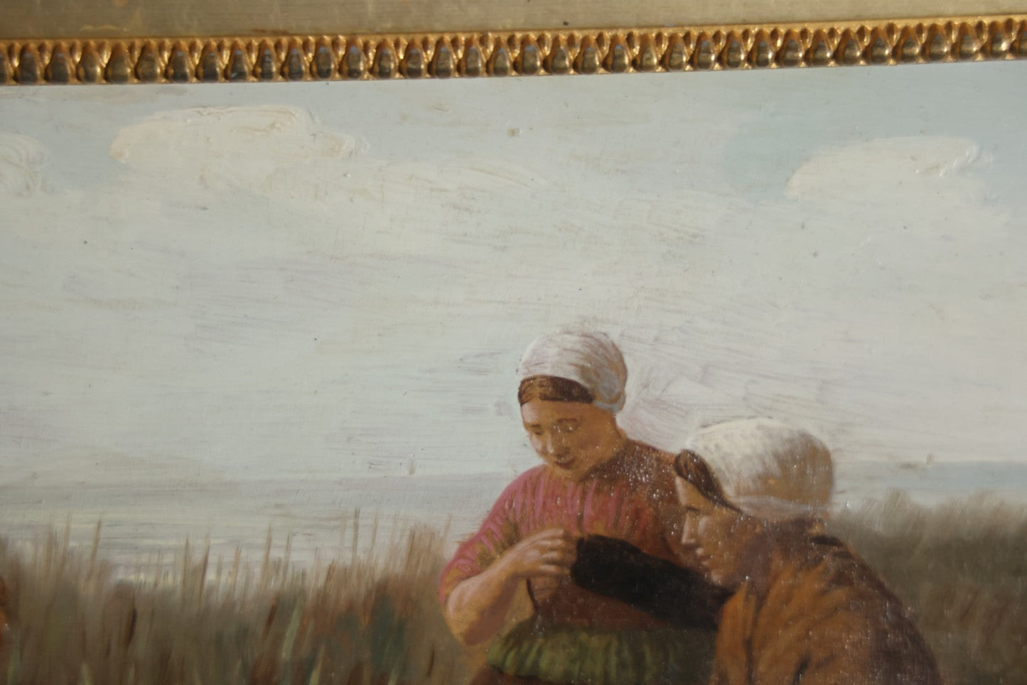 Antique Painting On Wood Panel, Family At The Beach, Artist Signed, David Adolph Constant Artz (1837–1890), Hague School, Dutch Realist. 13-3/4" x 11"