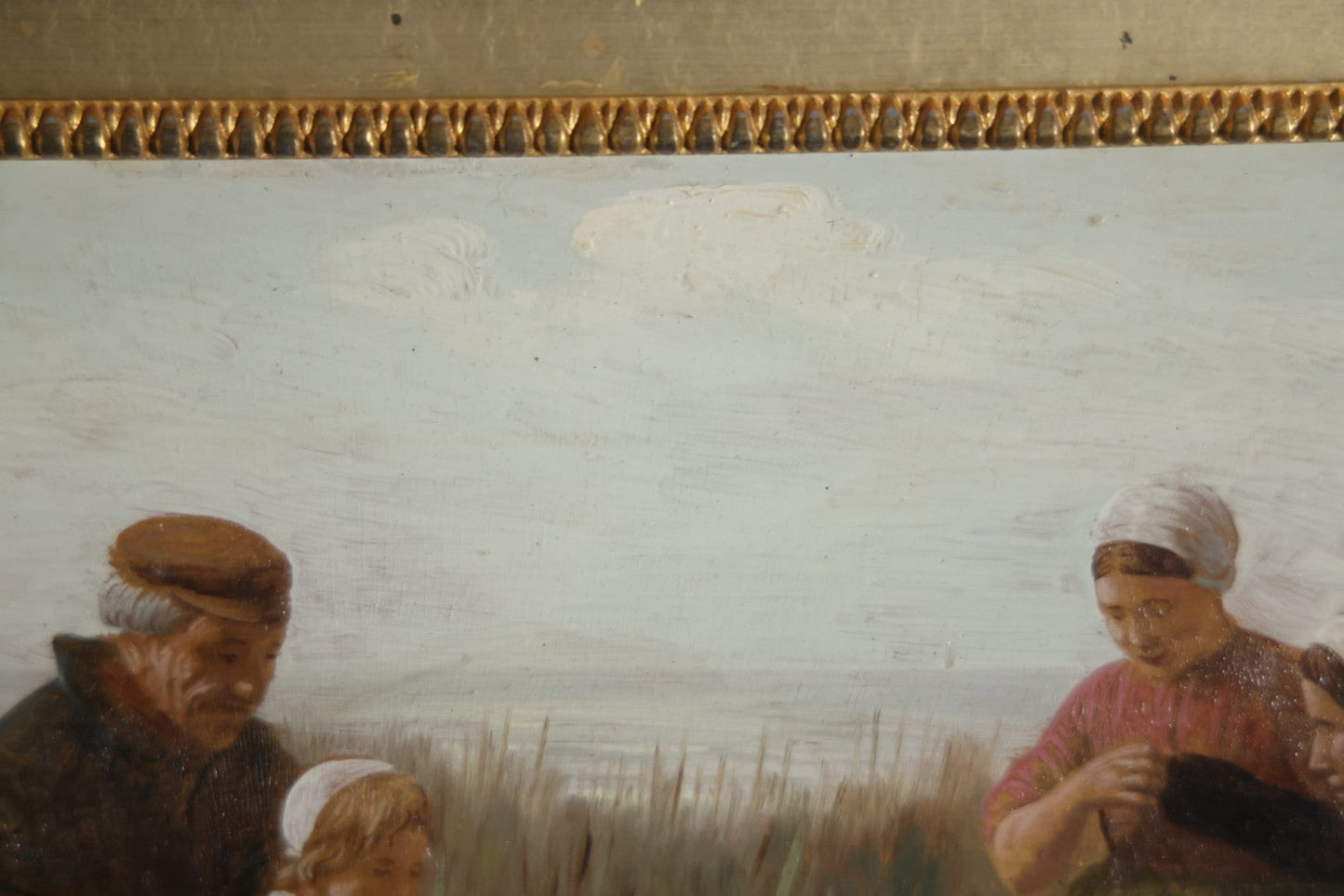 Antique Painting On Wood Panel, Family At The Beach, Artist Signed, David Adolph Constant Artz (1837–1890), Hague School, Dutch Realist. 13-3/4" x 11"