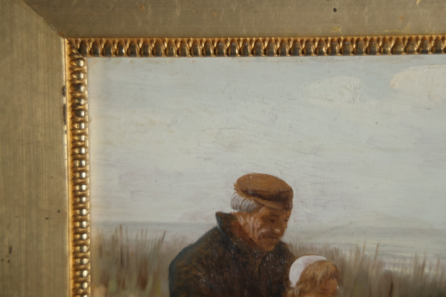 Antique Painting On Wood Panel, Family At The Beach, Artist Signed, David Adolph Constant Artz (1837–1890), Hague School, Dutch Realist. 13-3/4" x 11"