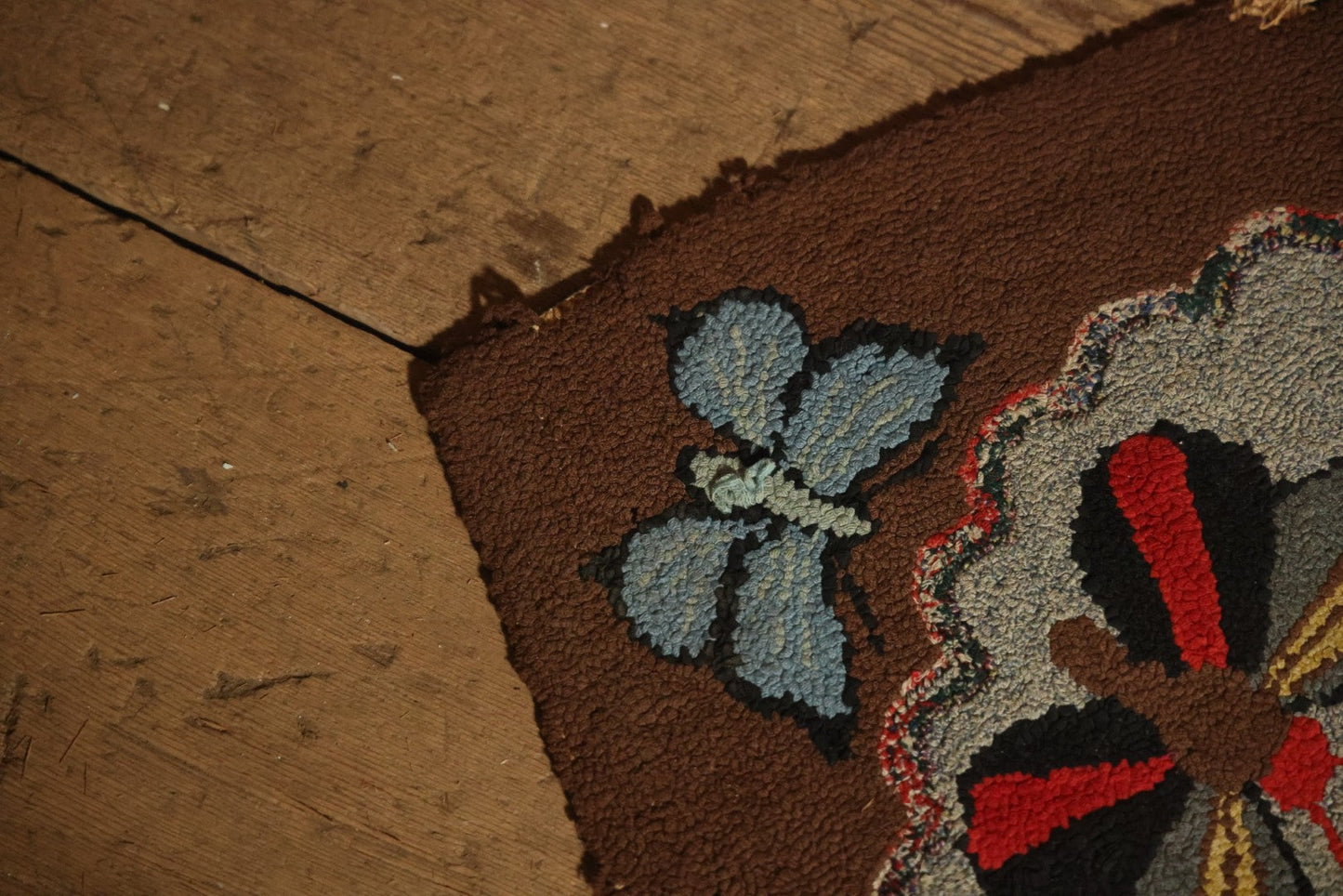 Vintage Handmade Folk Art Hooked Butterfly Rug, Artist Initialed R.S.M.