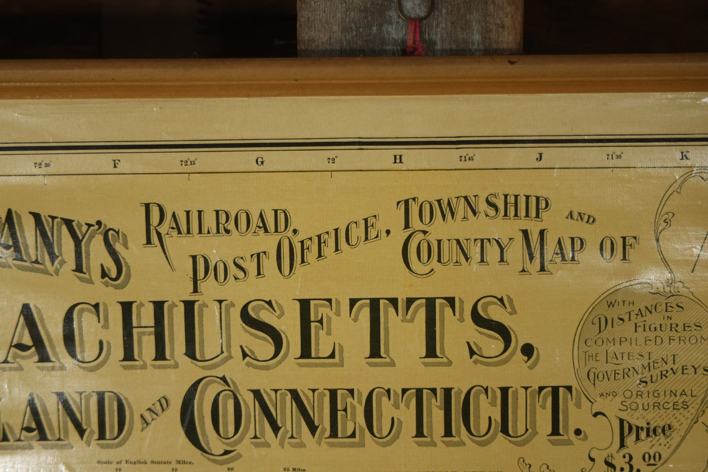 Antique National Publishing Company's Railroad, Post Office, Township And County Map Of Massachusetts, Rhode Island, And Connecticut For 1901, Roll Up Map, Copyright 1900 By The National Publishing Co., Boston, Massachusetts. 38-3/4" x 36" 