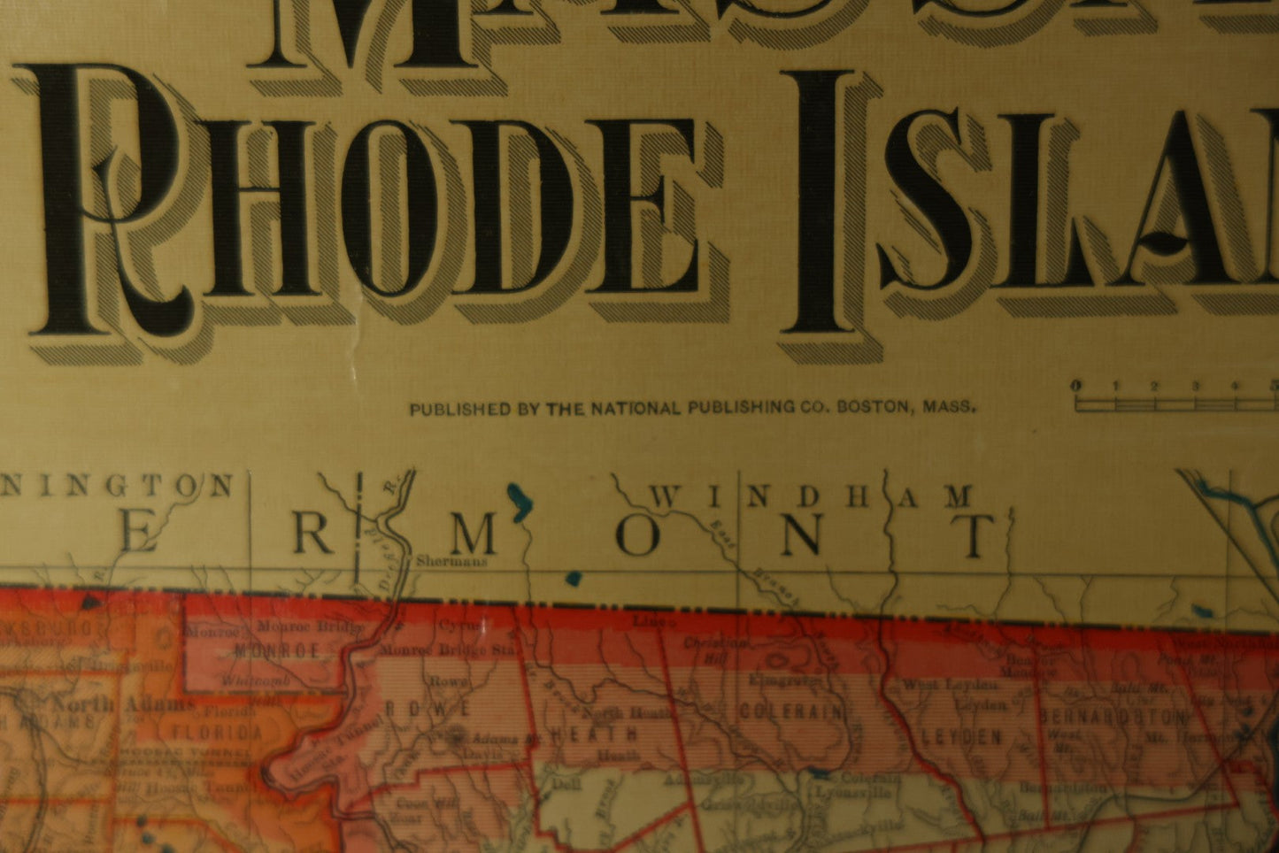 Antique National Publishing Company's Railroad, Post Office, Township And County Map Of Massachusetts, Rhode Island, And Connecticut For 1901, Roll Up Map, Copyright 1900 By The National Publishing Co., Boston, Massachusetts. 38-3/4" x 36" 