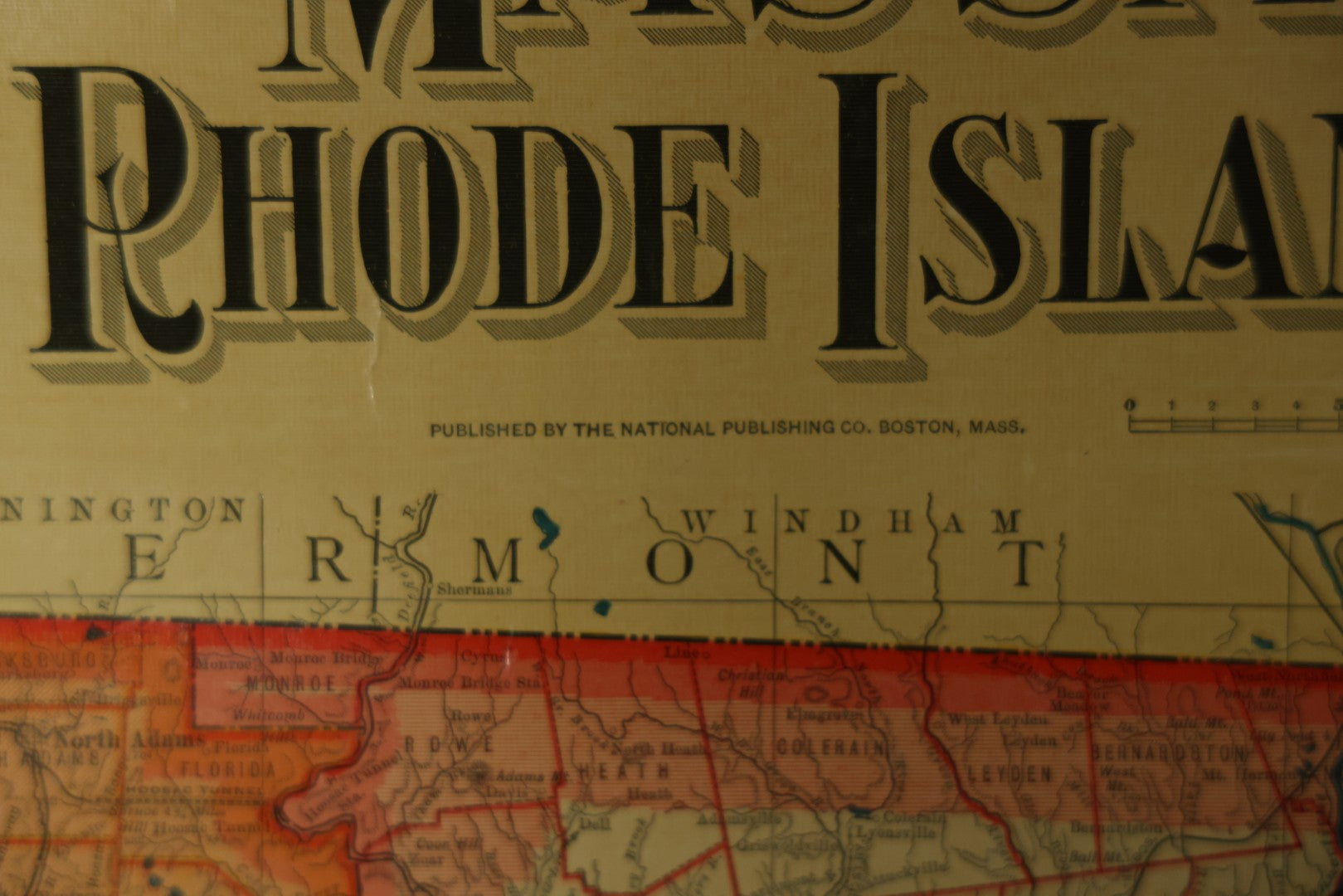 Antique National Publishing Company's Railroad, Post Office, Township And County Map Of Massachusetts, Rhode Island, And Connecticut For 1901, Roll Up Map, Copyright 1900 By The National Publishing Co., Boston, Massachusetts. 38-3/4" x 36" 