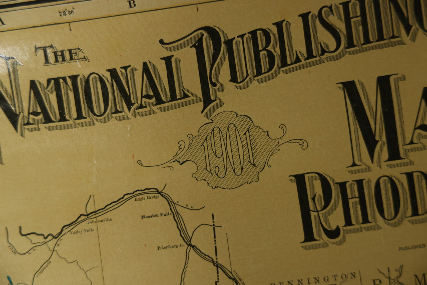 Antique National Publishing Company's Railroad, Post Office, Township And County Map Of Massachusetts, Rhode Island, And Connecticut For 1901, Roll Up Map, Copyright 1900 By The National Publishing Co., Boston, Massachusetts. 38-3/4" x 36" 
