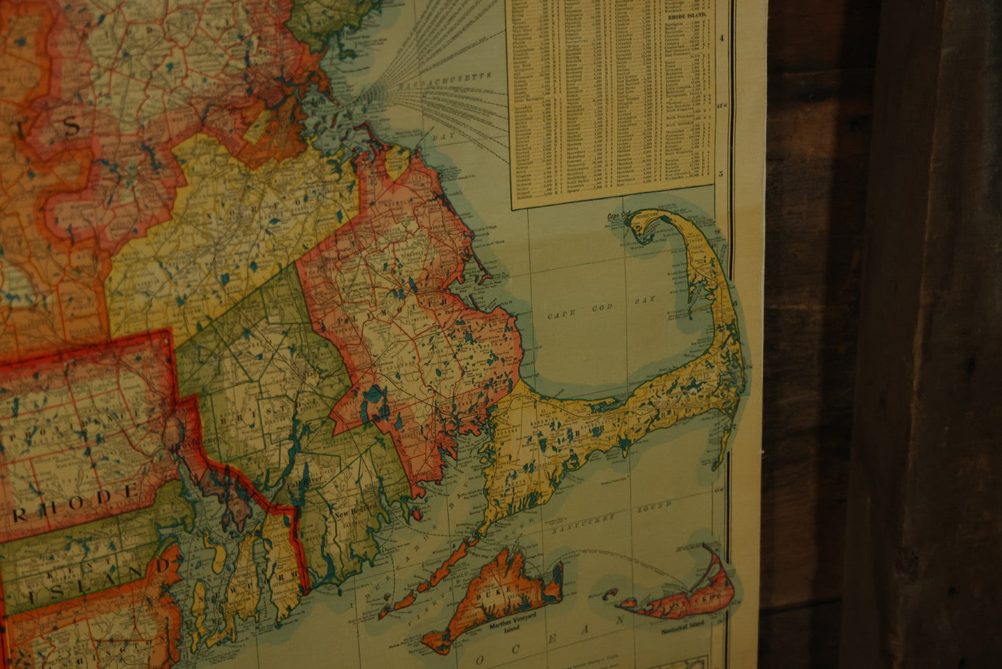 Antique National Publishing Company's Railroad, Post Office, Township And County Map Of Massachusetts, Rhode Island, And Connecticut For 1901, Roll Up Map, Copyright 1900 By The National Publishing Co., Boston, Massachusetts. 38-3/4" x 36" 