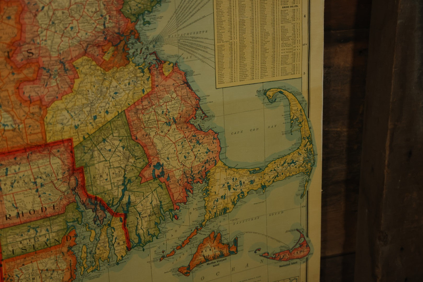 Antique National Publishing Company's Railroad, Post Office, Township And County Map Of Massachusetts, Rhode Island, And Connecticut For 1901, Roll Up Map, Copyright 1900 By The National Publishing Co., Boston, Massachusetts. 38-3/4" x 36" 