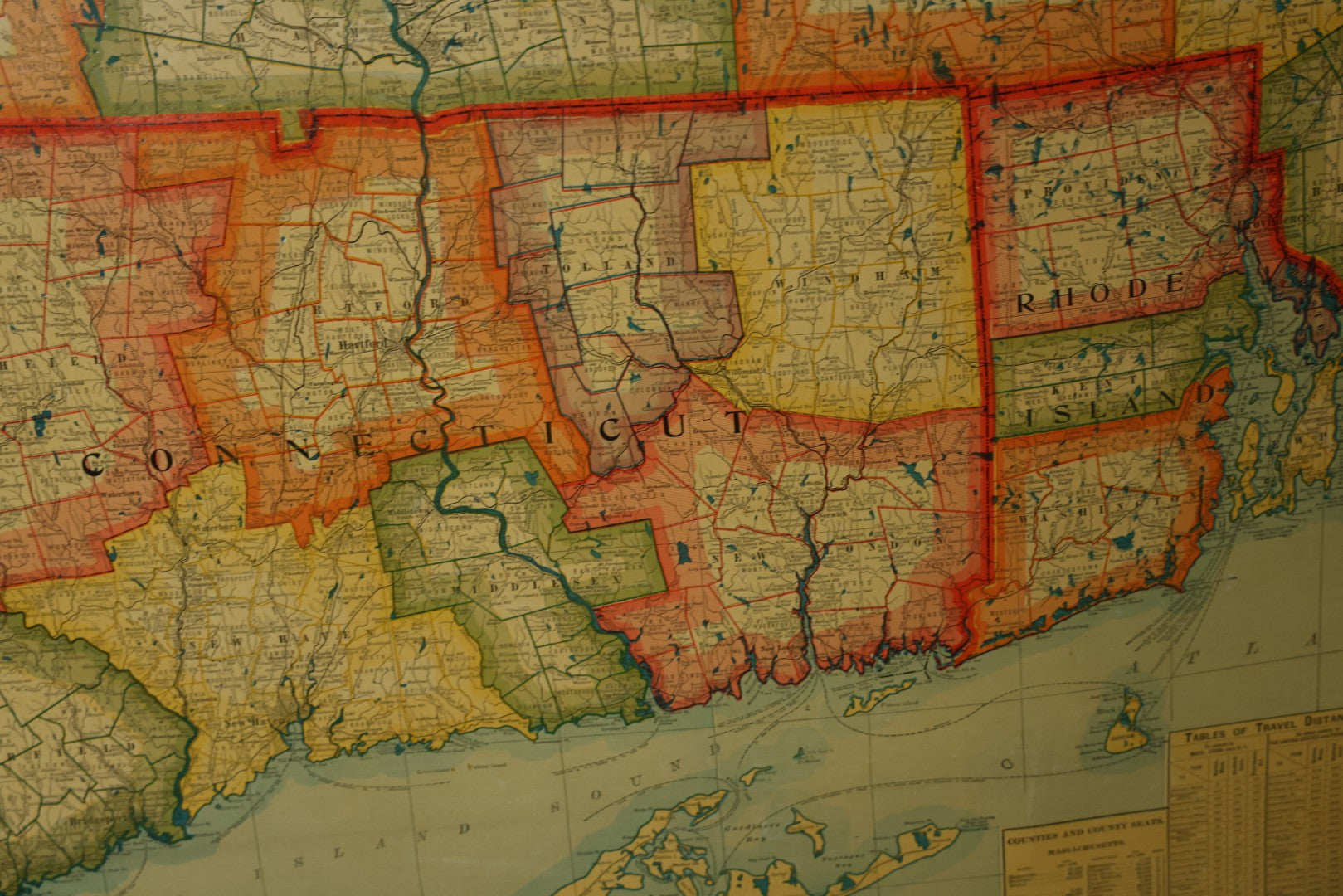 Antique National Publishing Company's Railroad, Post Office, Township And County Map Of Massachusetts, Rhode Island, And Connecticut For 1901, Roll Up Map, Copyright 1900 By The National Publishing Co., Boston, Massachusetts. 38-3/4" x 36" 
