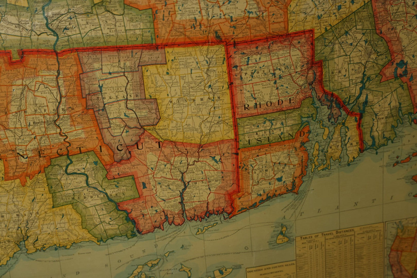 Antique National Publishing Company's Railroad, Post Office, Township And County Map Of Massachusetts, Rhode Island, And Connecticut For 1901, Roll Up Map, Copyright 1900 By The National Publishing Co., Boston, Massachusetts. 38-3/4" x 36" 